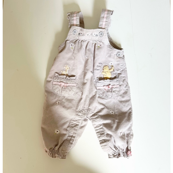 Disney Other - Baby Girl Disney Overalls 6M Gray Corduroy Winnie the Pooh Floral Cotton